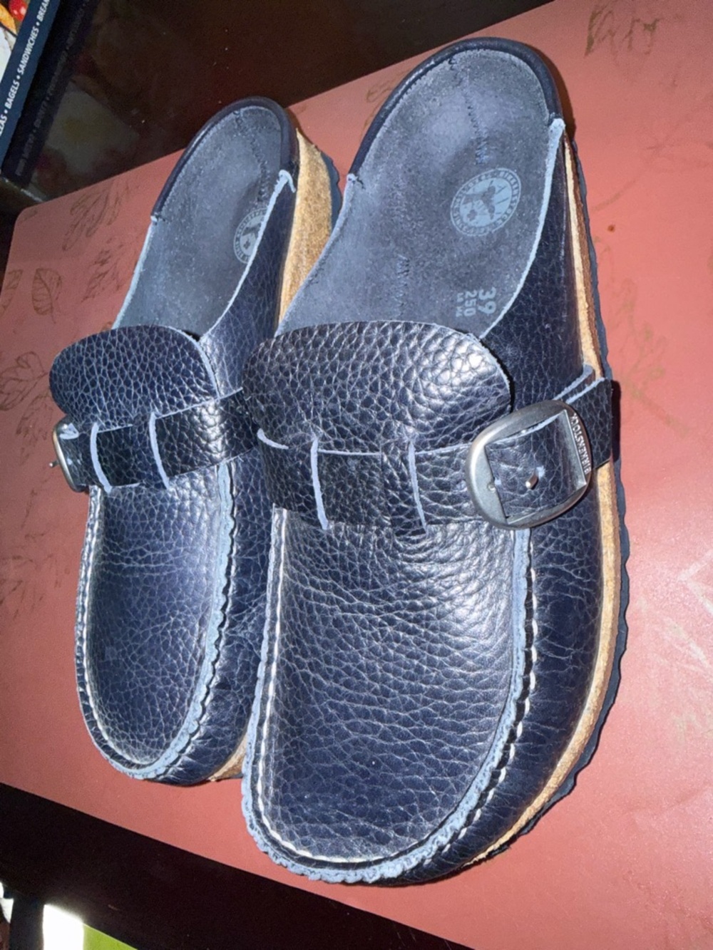 Birkenstock Buckley Clogs Slip On Navy Leather Euro 39 Womens 8